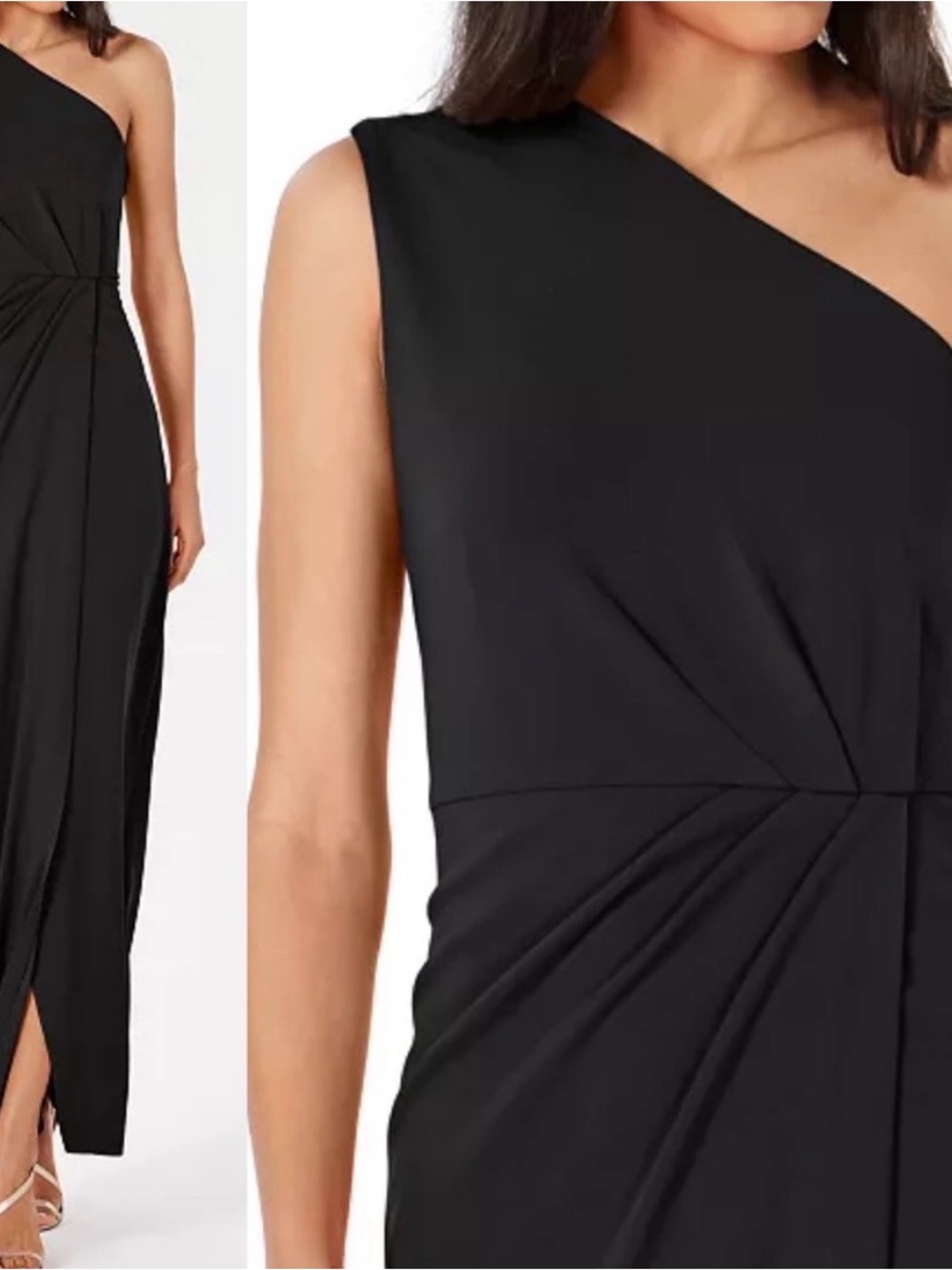 NWT Calvin Klein Crepe One-Shoulder Black Evening Long Dress Size 8